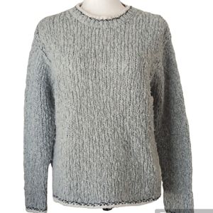 Velvet crew neck sweater long sleeve wool blend alpaca grey black cream sz S